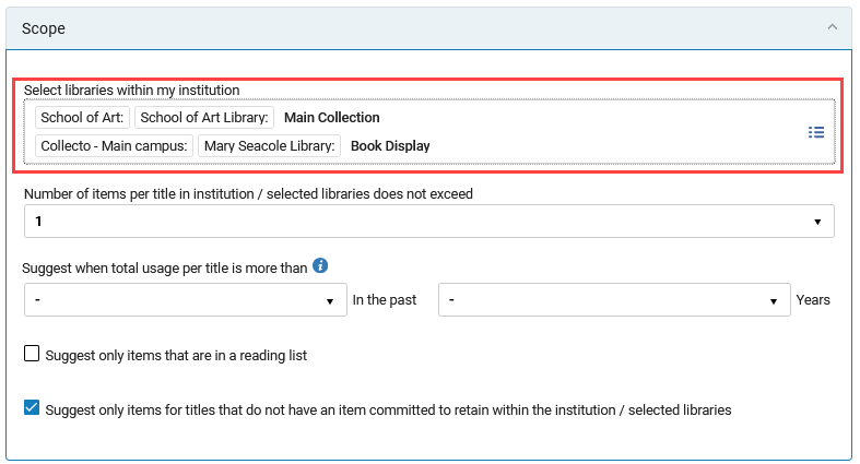 Overview of selected comparison targets in the Scope section